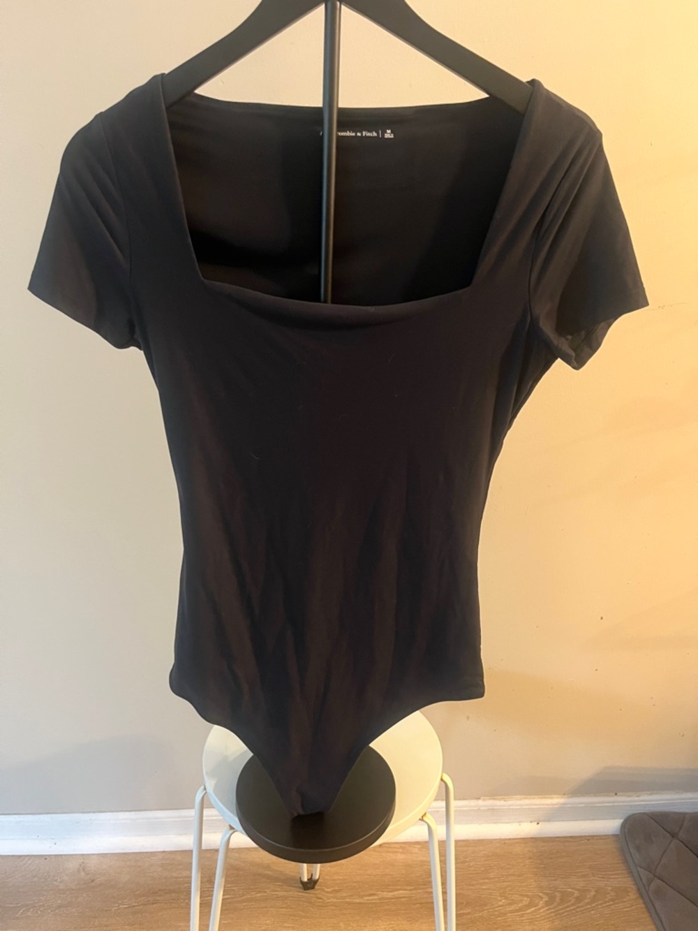 Abercrombie & Fitch Black Square-Neck Short Sleeve Bodysuit